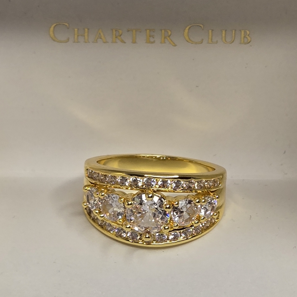 Charter Club Gold Plated Layered Band Ring - Cubic Zirconia